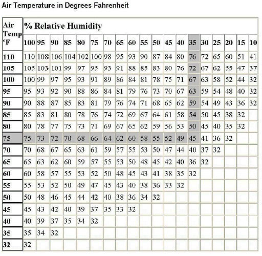 dew point table